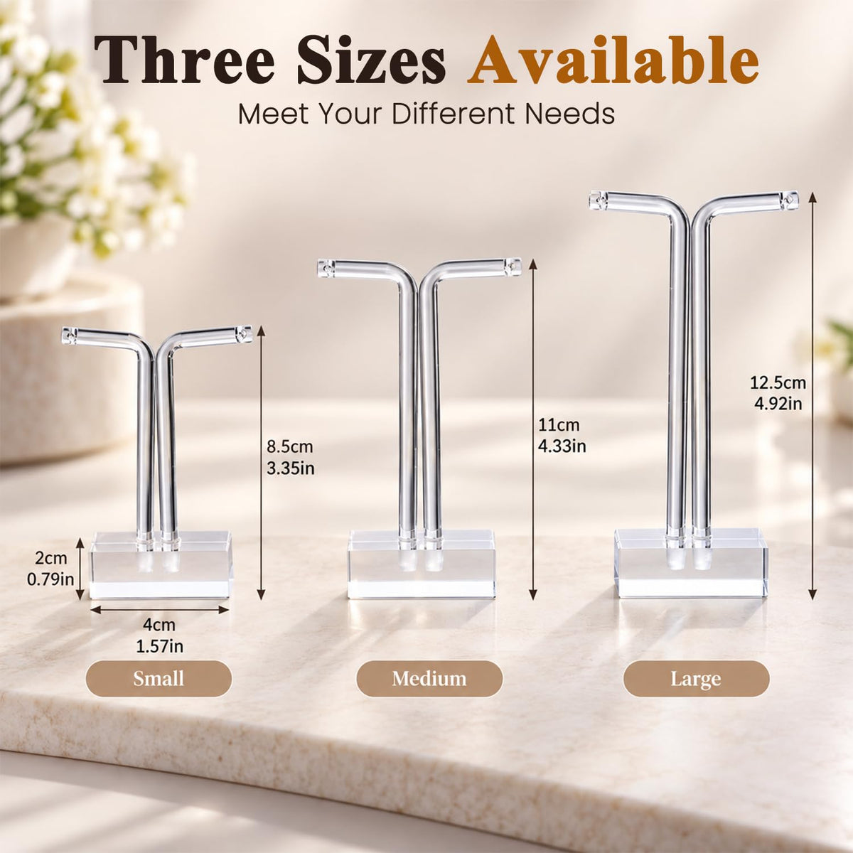 HASTHIP 3-Piece Clear Acrylic T-Bar Earring Display Stands, Three Heights for Retail and Photography