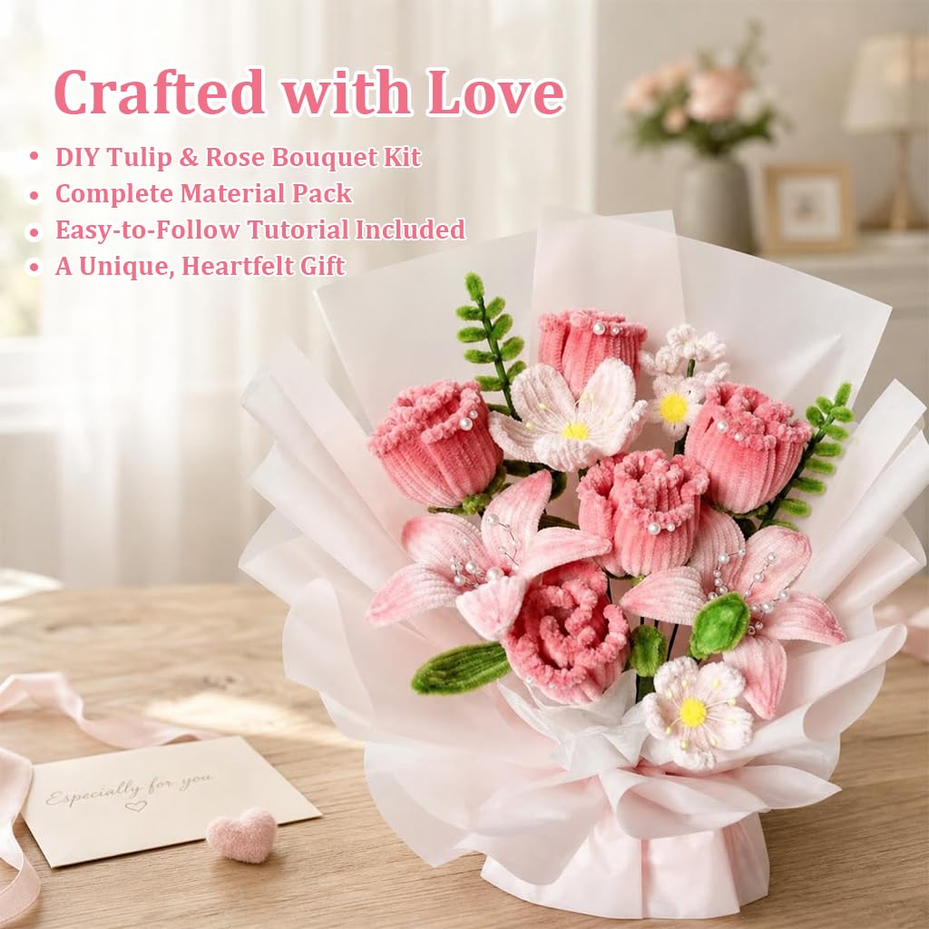 HASTHIP 270-Piece Chenille Stem Flower Craft Kit for DIY Bouquets and Handmade Floral Designs
