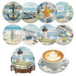 HASTHIP Diamond Painting Coaster DIY Kit with Beach Designs and Included Holder for Home Decor