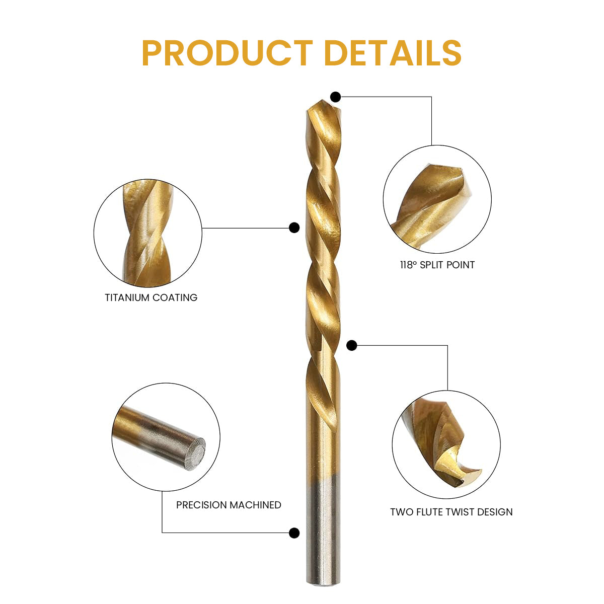 HASTHIP® 99Pcs Drill Bit Set, 135° Tip Titanium Coated High Speed Steel, Twist Drill Bit Kit for Iron,