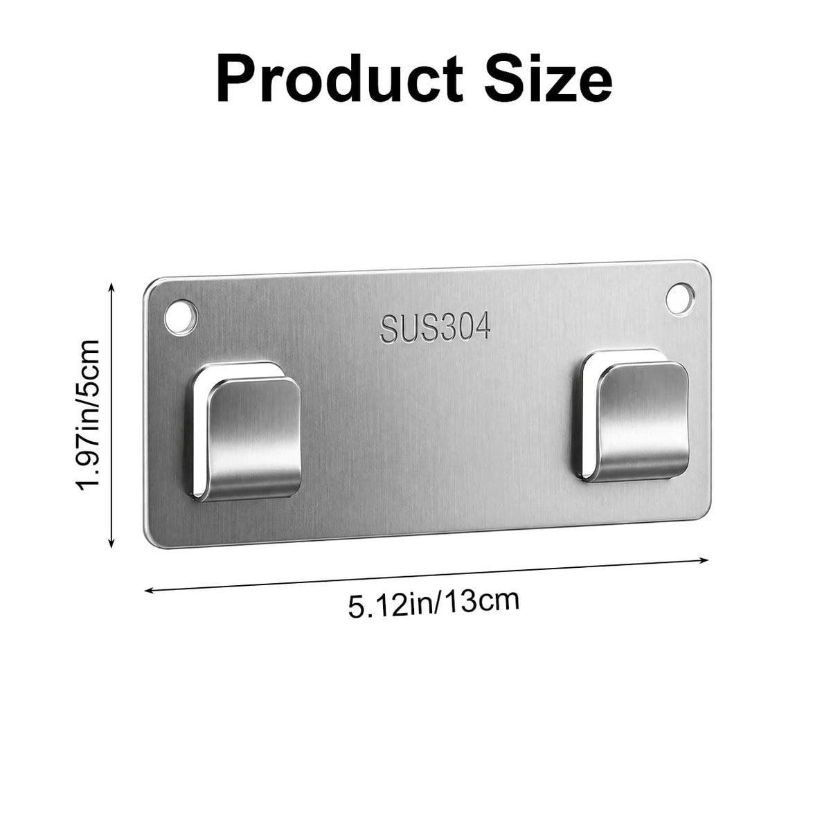 HASTHIP 304 Stainless Steel Adhesive Wall Hooks, 13cm No-Drill Design, 4-Pack, 25kg Each