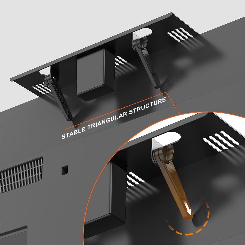 HASTHIP Adjustable Steel TV Top Shelf with Storage Box and No-Drill Mounting, Black Finish