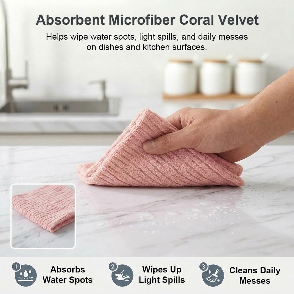 HASTHIP 20-Piece Microfiber Cleaning Cloth Roll, Reusable, Absorbent and Lint-Free, Pink