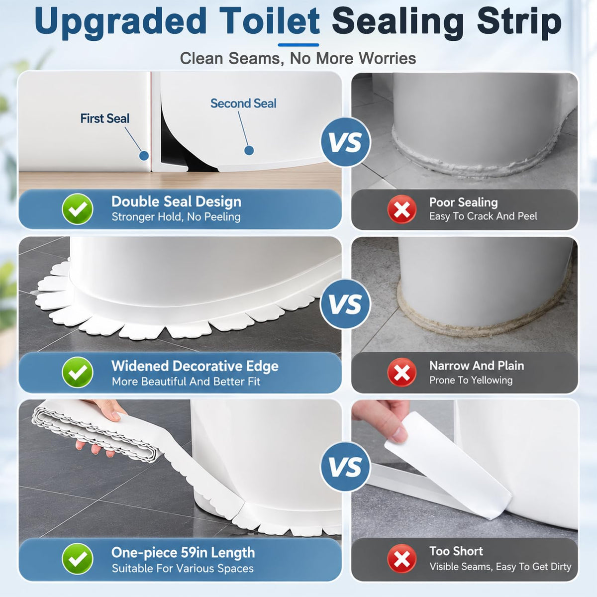 HASTHIP 1.5m PVC Bathroom Gap Sealing Tape with 90-Degree Crease and Acrylic Adhesive