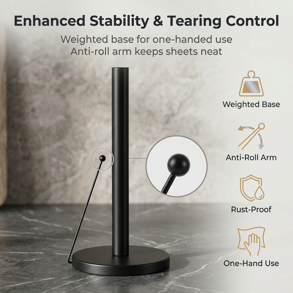 HASTHIP Paper Towel Holder with Anti-Roll Arm and Weighted Base for Countertop Use