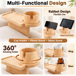 HASTHIP Acacia Wood Couch Tray with 360° Rotating Cup Holder and Sofa-Gap Support Leg