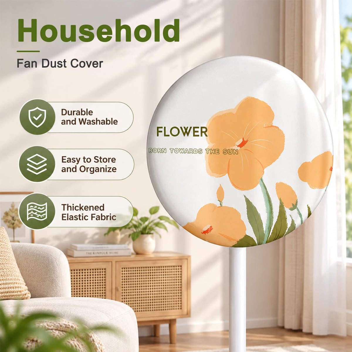 HASTHIP Washable Round Pedestal Fan Dust Cover, Stretch Polyester with Elastic Fit up to 45cm