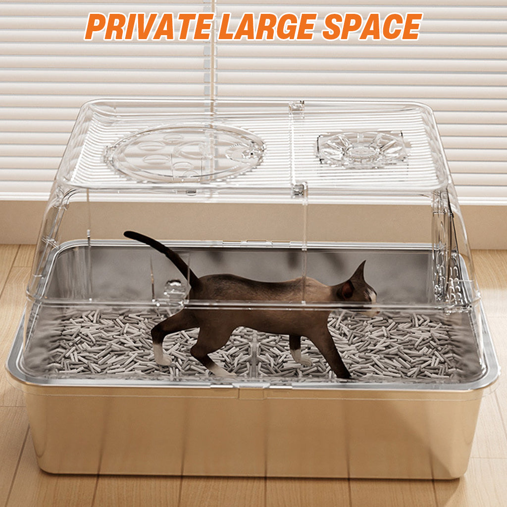 HASTHIP® Stainless Steel Cat Litter Box with Lid, XL Large Enclosed Metal Litter Box with Removable Lid &Scoop, Odor Free