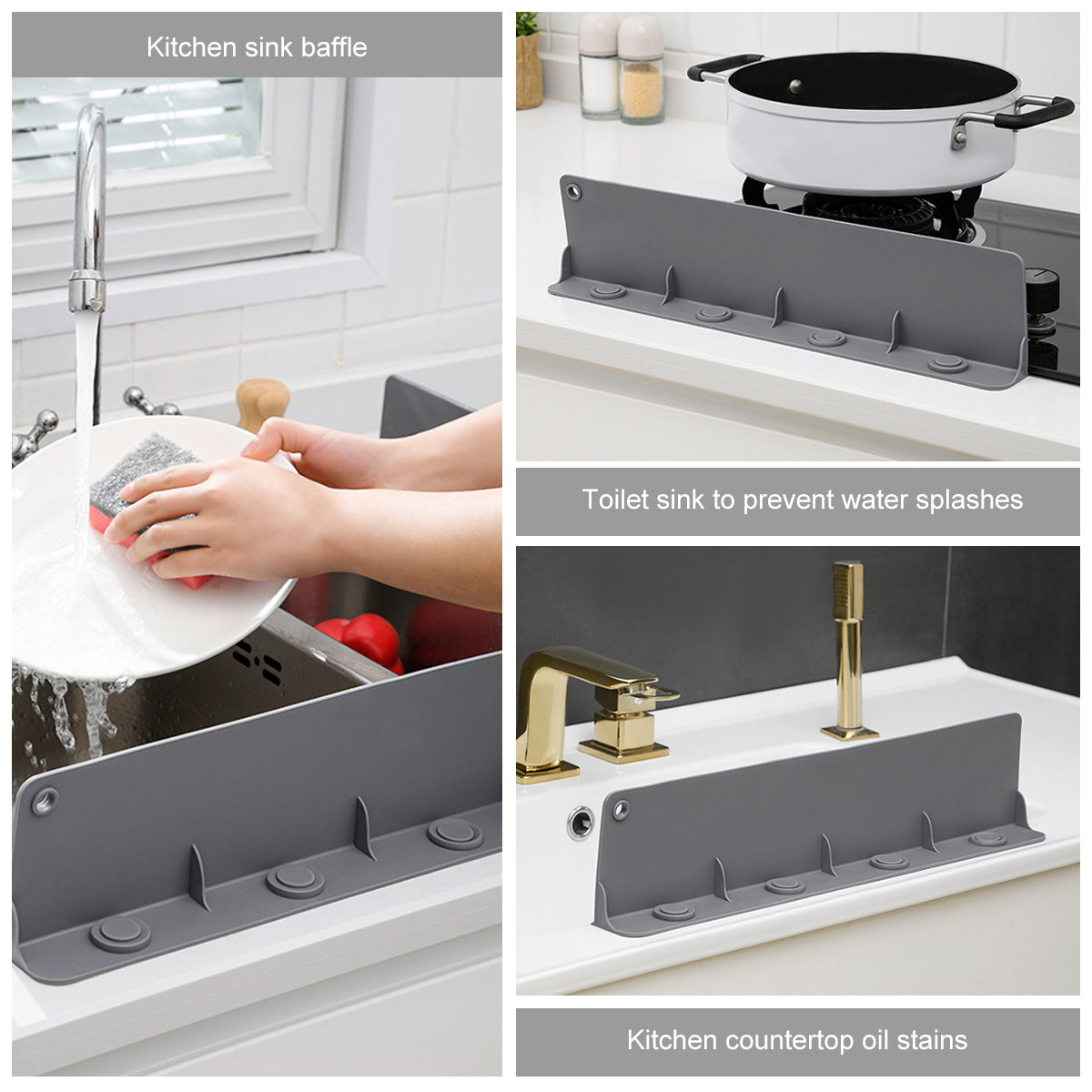 HASTHIP® Silicone Anti-Splash Protection for Kitchen Sink Kitchen Splash Guard Water Sink Edge Water Splash Proof Guard Multi Suction Cup Design Silicone Kitchen Splash Guard, 17.17x3.94 inches