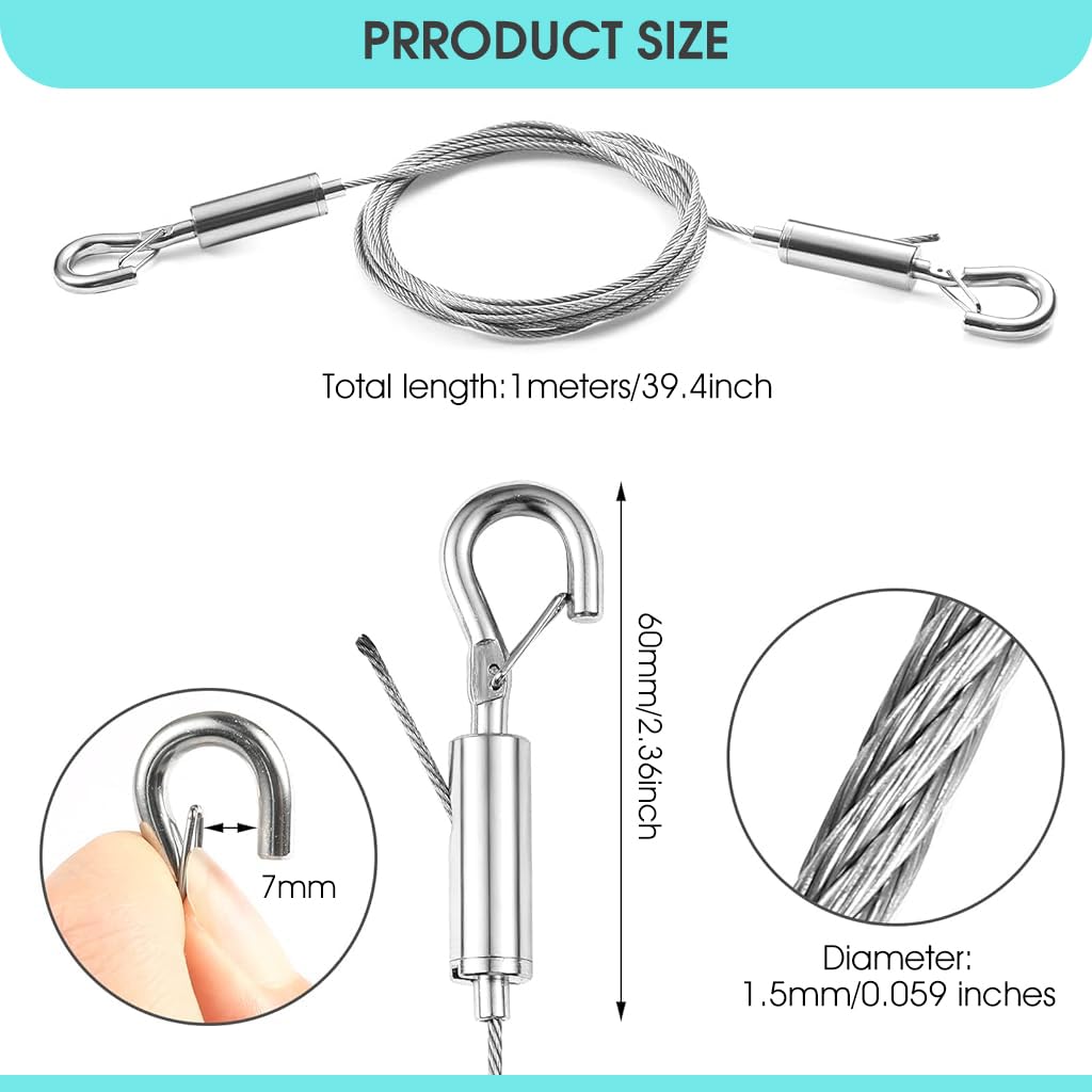HASTHIP Adjustable Picture Hanging Wire Hooks Kit 59 Inches Heavy Duty Stainless Steel