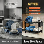 HASTHIP 2-Tier Dish Drying Rack with Removable Drainer Tray and Carbon Steel Frame