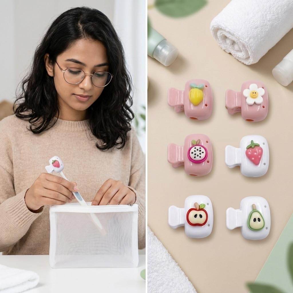 HASTHIP 6-Piece Toothbrush Covers with Clip Closure for Travel and Bathroom Storage