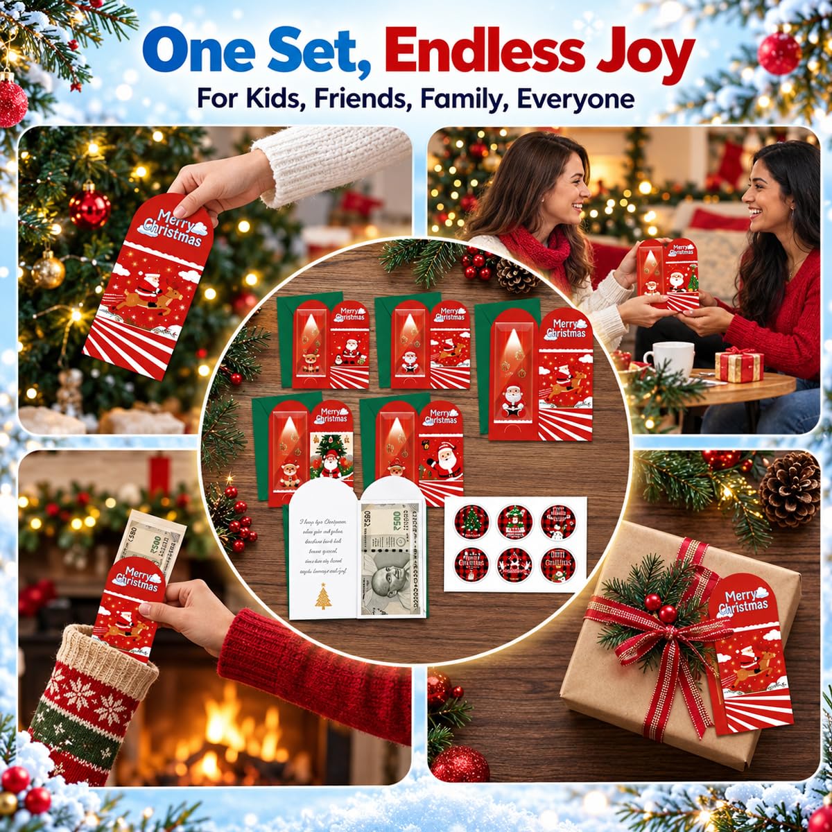 HASTHIP 13-Piece Christmas Money Wallet Set with 6 Designs, Envelopes and Stickers