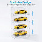 HASTHIP 1/64 Model Car Display Cases, 4 Clear Acrylic Boxes, Stackable with Rounded Edges