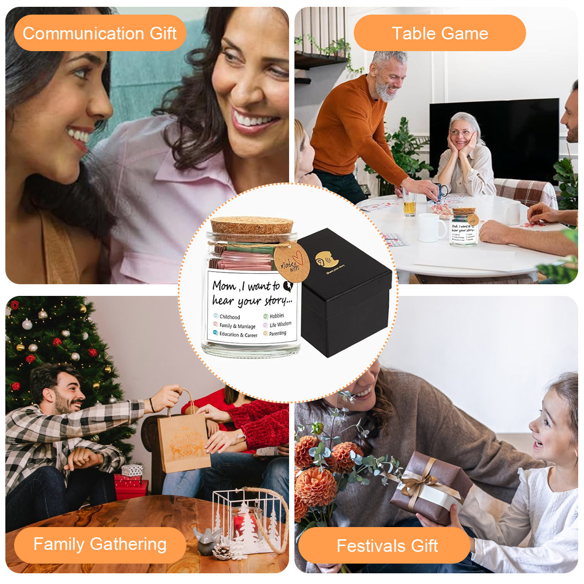 HASTHIP® Mom, I Want to Hear Your Story Pop Quiz Jar for Mothers, A Mothers Chance To Share Her Life, Parent-Child Conversation Cards Family Interaction Game, Christmas Thanksgiving Activities