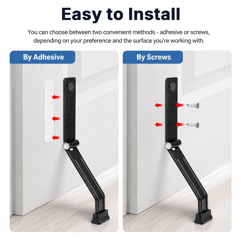 HASTHIP Cold Rolled Steel Kickdown Door Stopper with Non-Slip Rubber Tip and Two Mounting Options