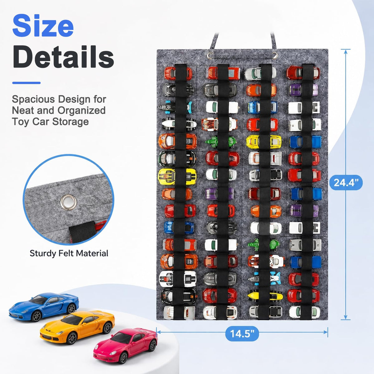 HASTHIP Hanging Felt Display Case for 60 Diecast Cars with 60 Pockets and Foldable Design