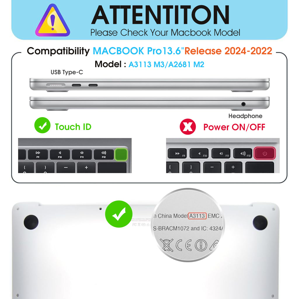 HASTHIP® Laptop Case Cover for MacBook Air 13.6 inch 2022/2024 Sleek Rugged Protective Laptop Case with Riser Feet One-piece Snap-On Case Cover with Ventilation Back, Compatible with M2 A2681/M3 A3113