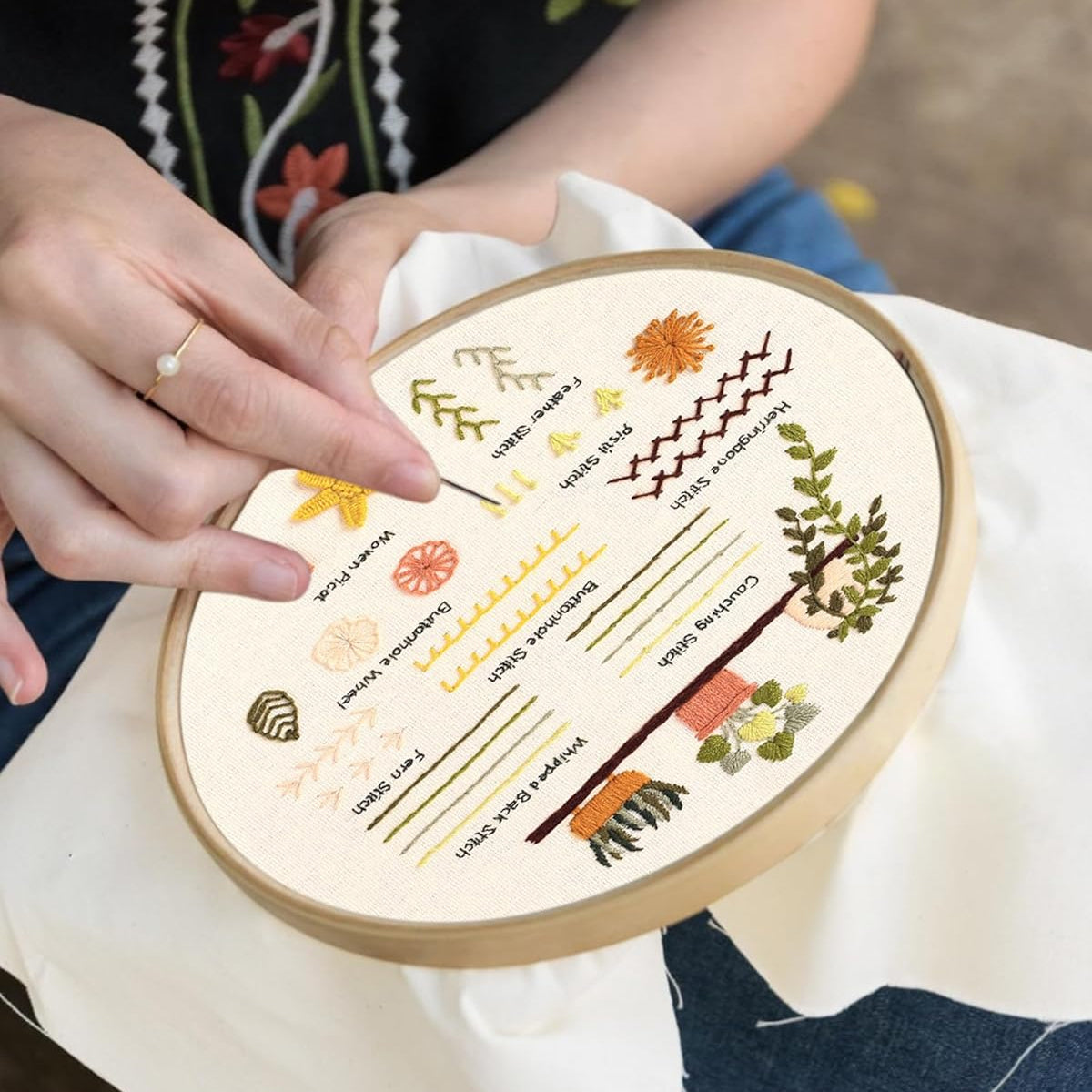 HASTHIP® 3 Sets DIY Embroidery Kit for Beginners Pre-Embroideried Stitch Practice Kit for Beginners Adults, Stitch Practice Kit, Includes Cloth with Pattern, Hoop, Colorful Threads and Scissors