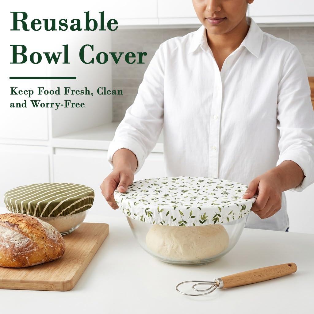 HASTHIP 3 Pack Linen Cotton Bowl Covers with Elastic Fit for Bread Proofing and Meal Prep