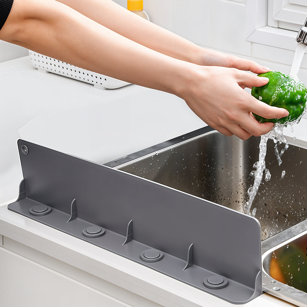 HASTHIP® Silicone Anti-Splash Protection for Kitchen Sink Kitchen Splash Guard Water Sink Edge Water Splash Proof Guard Multi Suction Cup Design Silicone Kitchen Splash Guard, 17.17x3.94 inches