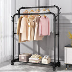 HASTHIP® Garment Organizer Rack Moving Floor Clothes Rack Garment Rack with Wheel Double Layer Metal Clothes Organizer Rack with Utiliy Shoe Rack Multi Purpose Open Garment Organizer Rack