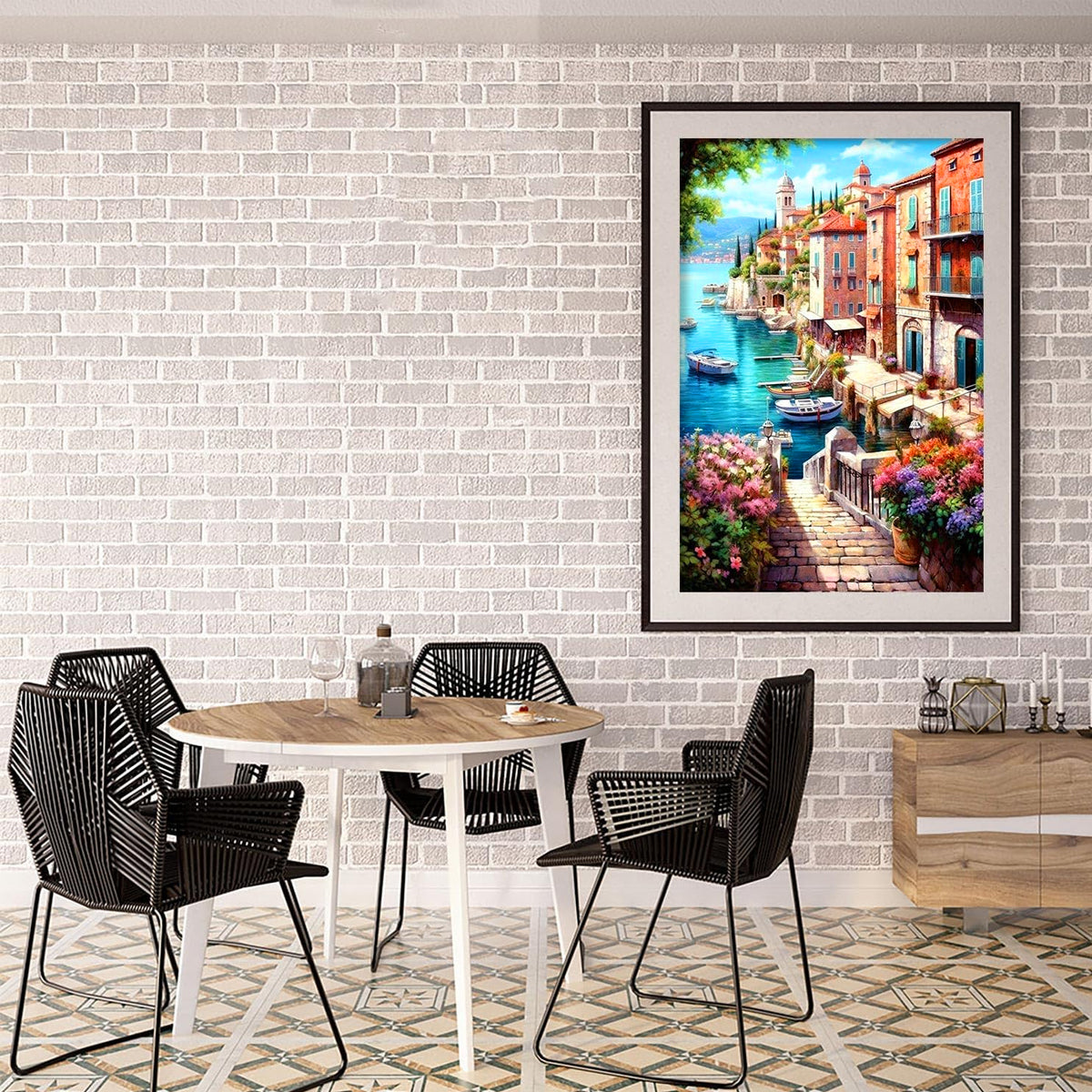 HASTHIP® Diamond Painting Kit 12x16 inch DIY Diamond Art Craft Kit Lakeside Town Scenery Diamond Painting Material Kit for Home Wall Decor Home Gift, with Tools and Accessories