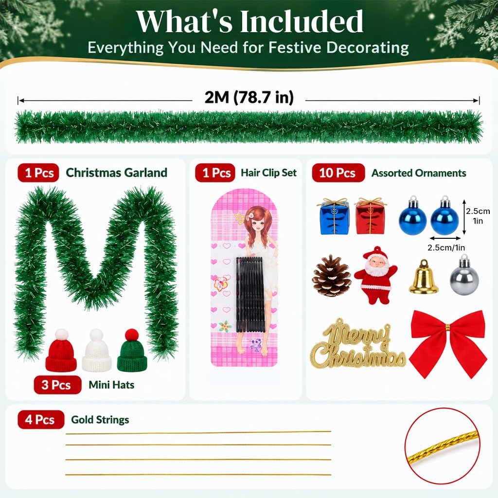 HASTHIP 17-Piece Christmas Ornament Set with Red and Green Glitter and Shatterproof Plastic