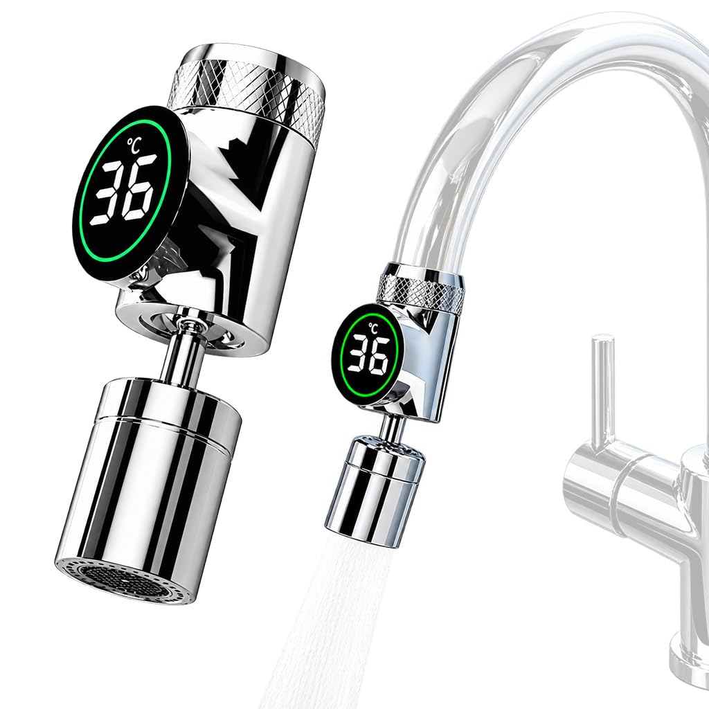 HASTHIP Smart Digital Display Faucet Extender with Two Spray Modes and Stainless Steel Construction