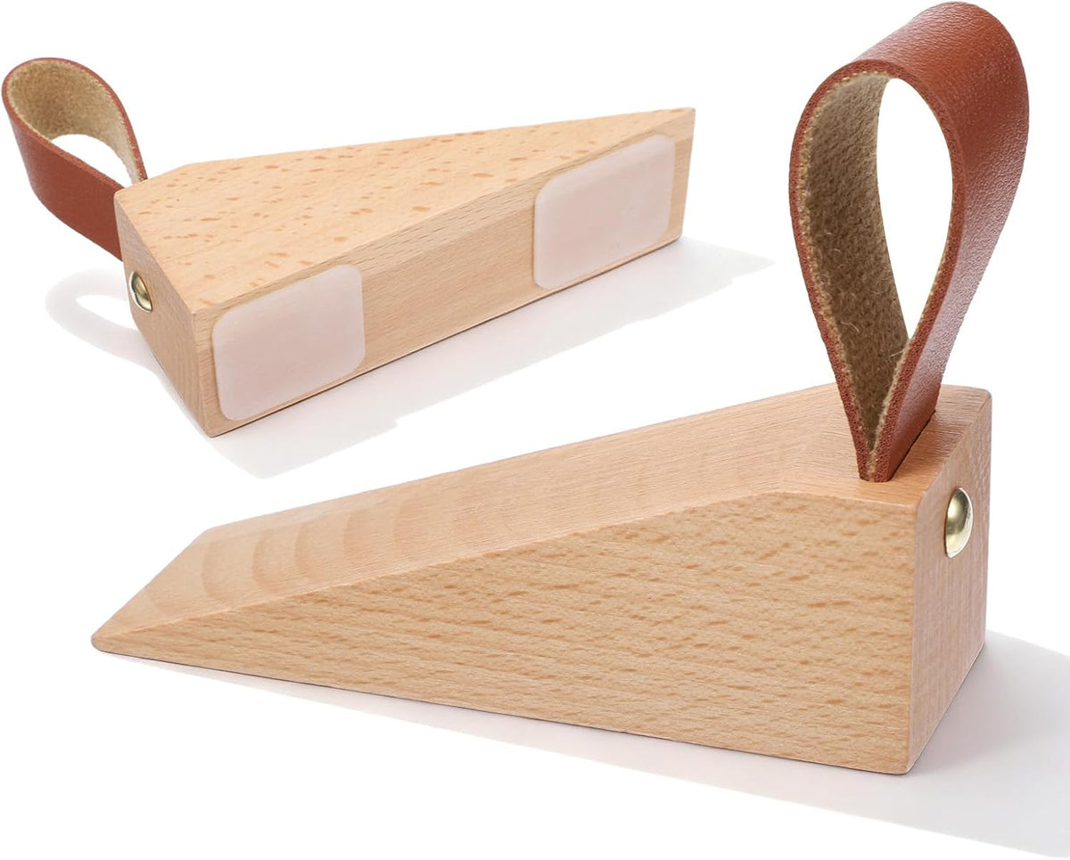 HASTHIP Adjustable Wood Door Stopper with Solid Beech Wood and Non-Slip Silicone Base