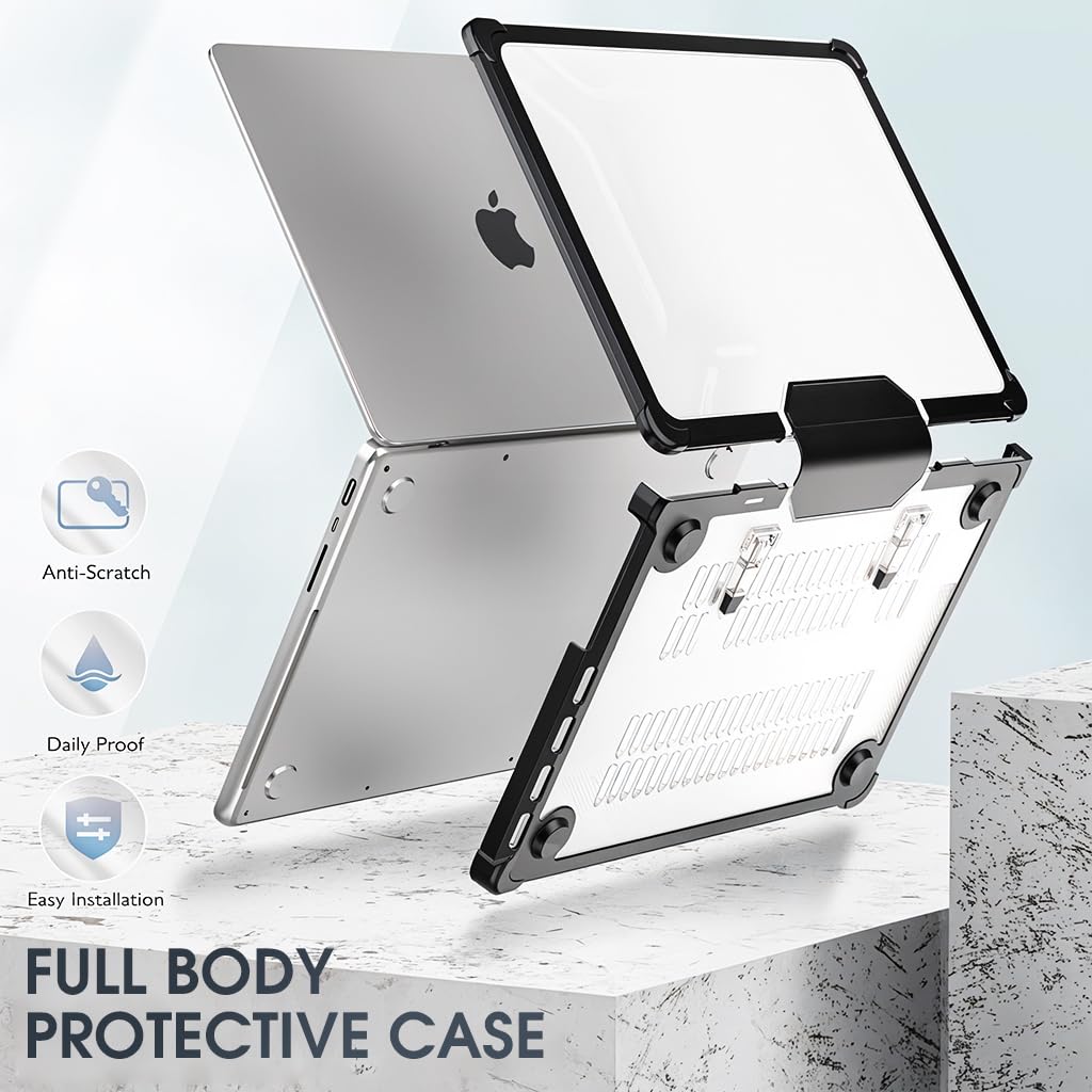 HASTHIP® Laptop Case Cover for MacBook Air 13.6 inch 2022/2024 Sleek Rugged Protective Laptop Case with Riser Feet One-piece Snap-On Case Cover with Ventilation Back, Compatible with M2 A2681/M3 A3113