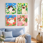 HASTHIP 4 Pack Paint by Numbers Kits with Framed Cat and Flower Canvases, Paints and Brushes