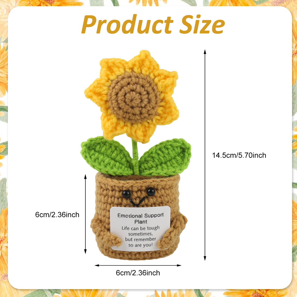 HASTHIP® Crochet Sunflower Pot 5.91 inches Motivational Desk Decor Cute Smile Artificial Sunflower Flowers with Inspirational Cards Lovely Stuffed