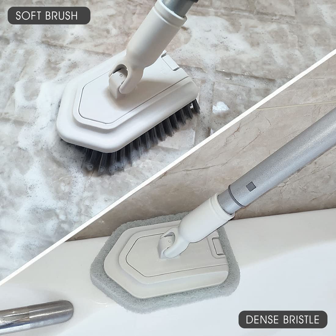 HASTHIP Bathroom Cleaning Brush with 39" Extendable Handle and Two Replaceable Heads for Home