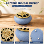 HASTHIP Blue Ceramic Incense Burner with Floral Lid, Mesh Insert and Protective Pad