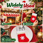 HASTHIP 12-Piece Mini Christmas Stocking Cutlery Holders with Hanging Loops and Four Festive Designs