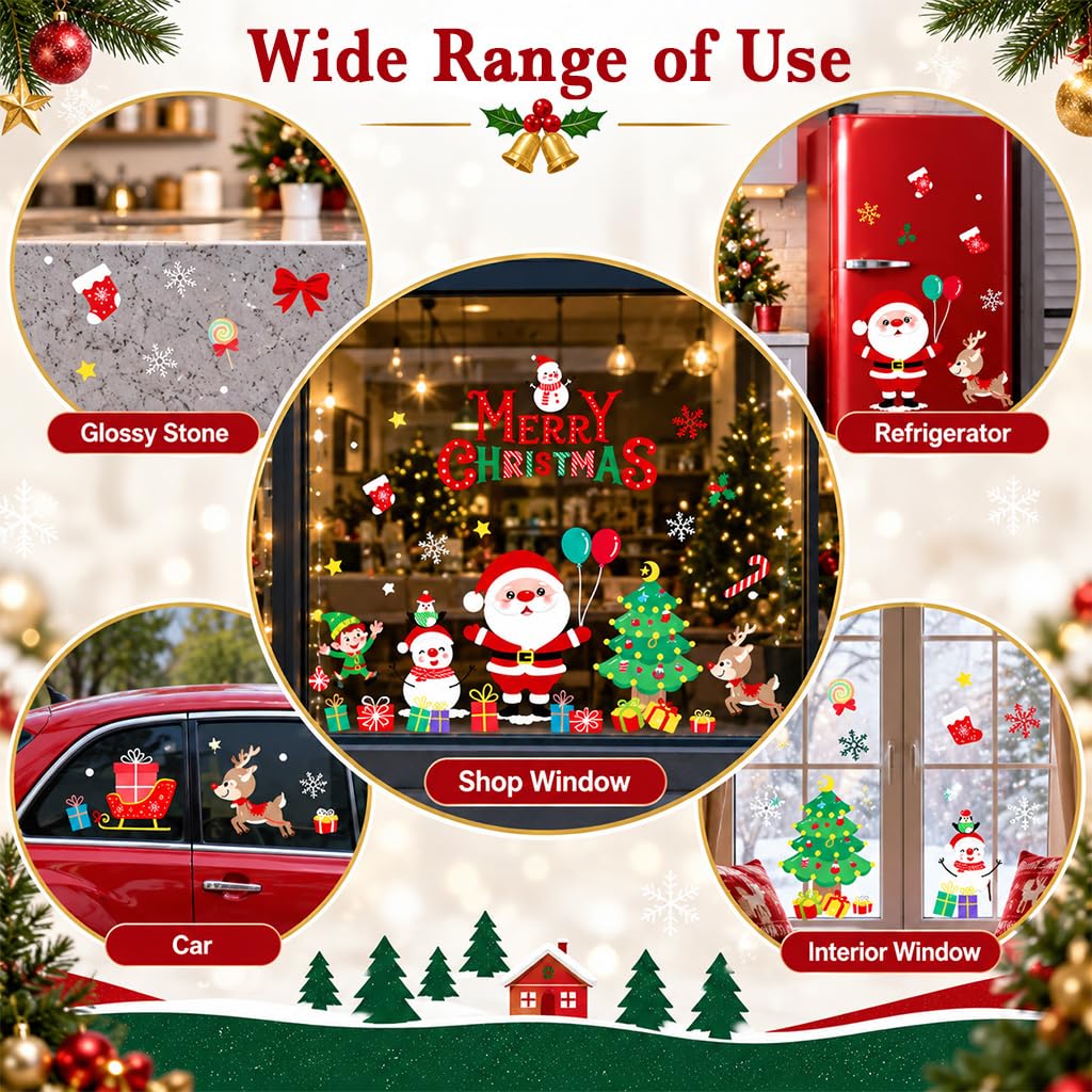HASTHIP Christmas Window Clings, Large Double-Sided PVC Decals for Reusable Holiday Glass Decor