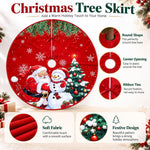 HASTHIP Christmas Tree Skirt, 35 Pulgadas (89 cm), Red Plush with Snowman and Snowflake Prints