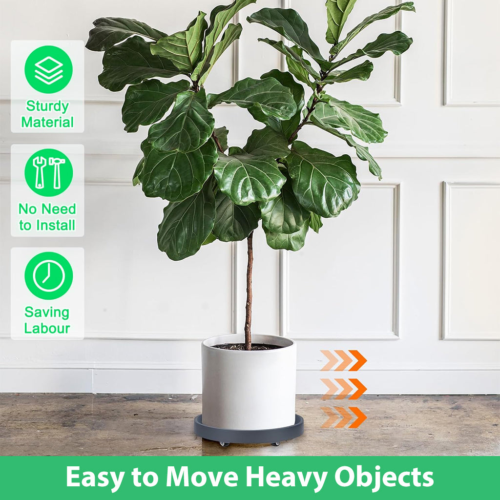 HASTHIP® Plant Caddy 28.3cm Dia Moving Plant Tray Flower Pot Stand with 4 Hidden Wheels, Grooved Surface Plant Caddy Planter Moving Tray