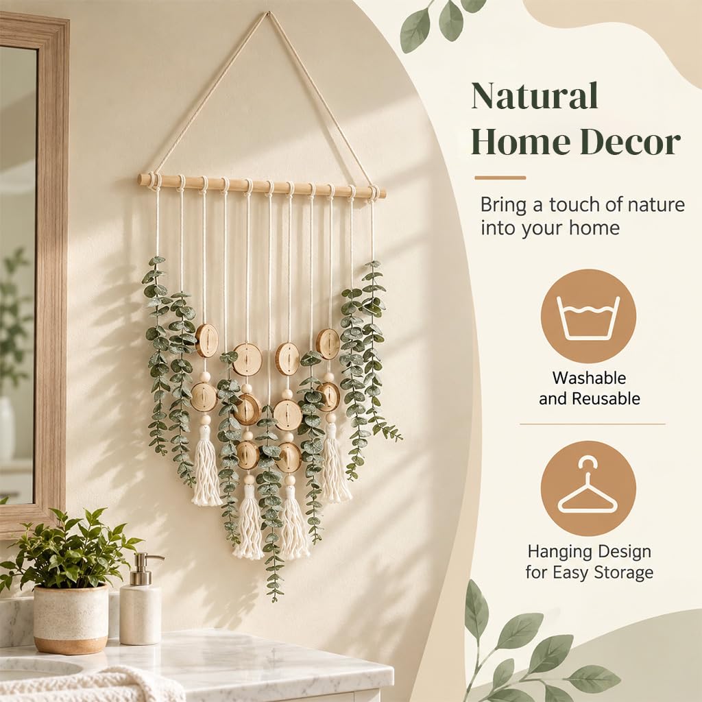 HASTHIP Artificial Eucalyptus Wall Hanging with Green Foliage and 15.7-Inch Wooden Rod
