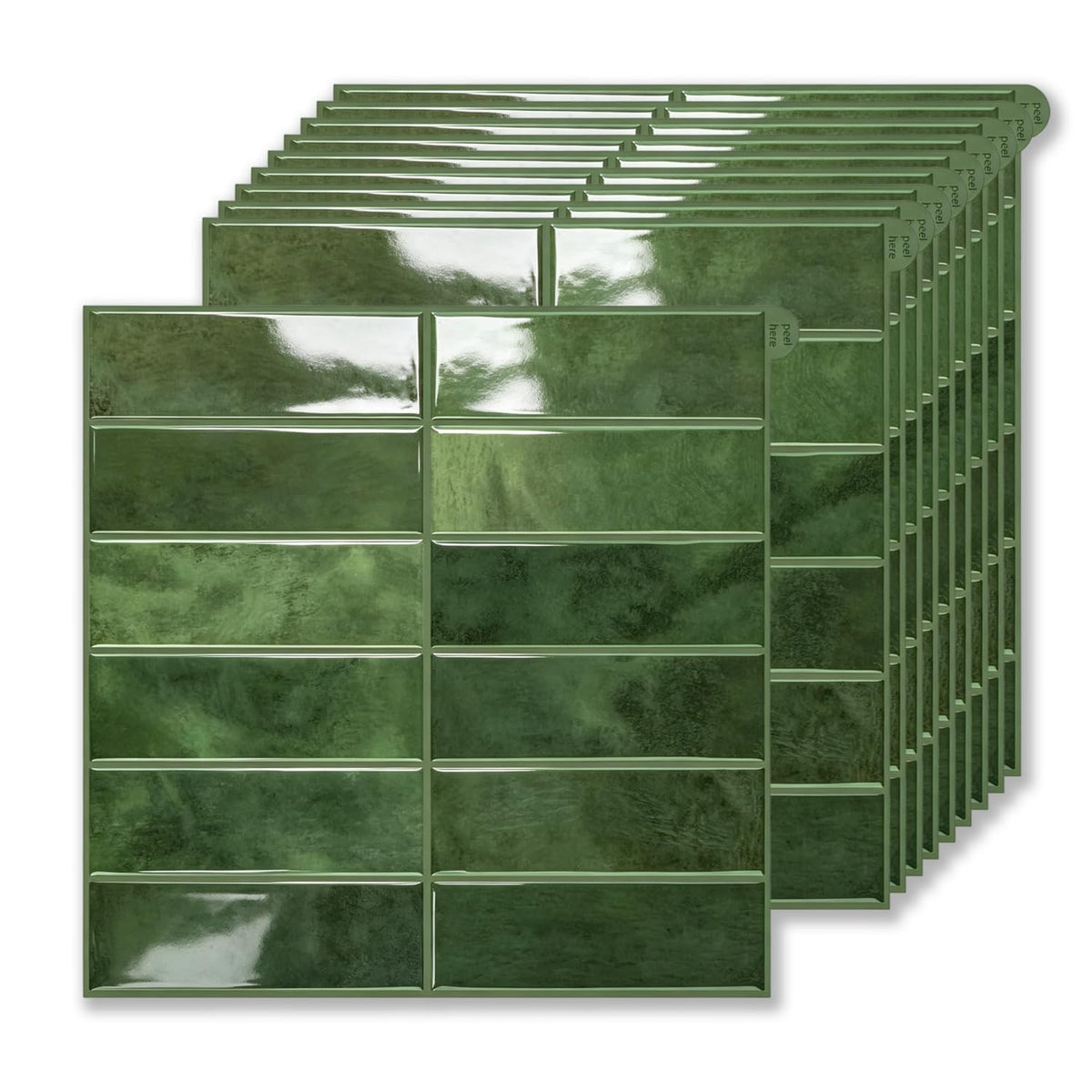 HASTHIP 10-Piece Green Peel-and-Stick Backsplash Tiles, Waterproof and Oil-Resistant