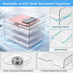 HASTHIP 4 Tier Acrylic Paper Organizer with Stackable Trays and a Wide Front Opening