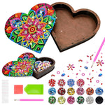 HASTHIP® DIY Diamond Paint Art Kit Colorful Mandala Flower Wooden Jewelry Box Assembly Empty Heart-shaped Wooden Storage Organizer DIY Diamond Paint Gift Box Christmas Gift Birthday Gift, 22x20x4cm