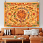 HASTHIP® Sun and Moon Tapestry, Aesthetic Sun Moon Sunflower Tapestry, Retro Tapestries Wall Art Tapestry Cover Wall Hanging Room Decor for Bedroom Livingroom, 51x59 inches