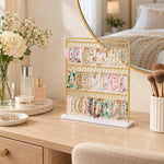 HASTHIP 60-Hook Bracelet Holder Display Stand with Solid Wood Base and Tiered Metal Frame