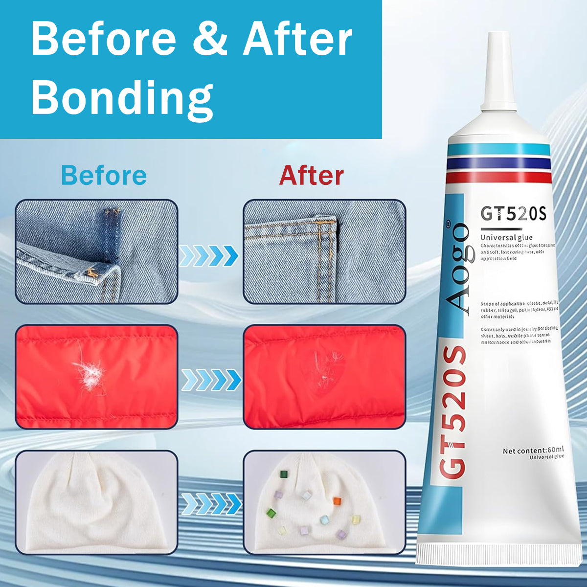 HASTHIP® Slow Dry Fabric Repair Liquid Glue Multi-Purpose Strong Bond Adhesive for Clothes, DIY Crafts Seamless Repair Glue for All Fabrics, Paper Crafts, Clay Craft, Felt Craft, 60ml, with 2 Pry Bars