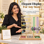 HASTHIP 4-Tier Jewelry Organizer Stand with 48 Earring Holes, 6 Hooks and White Wooden Storage Box