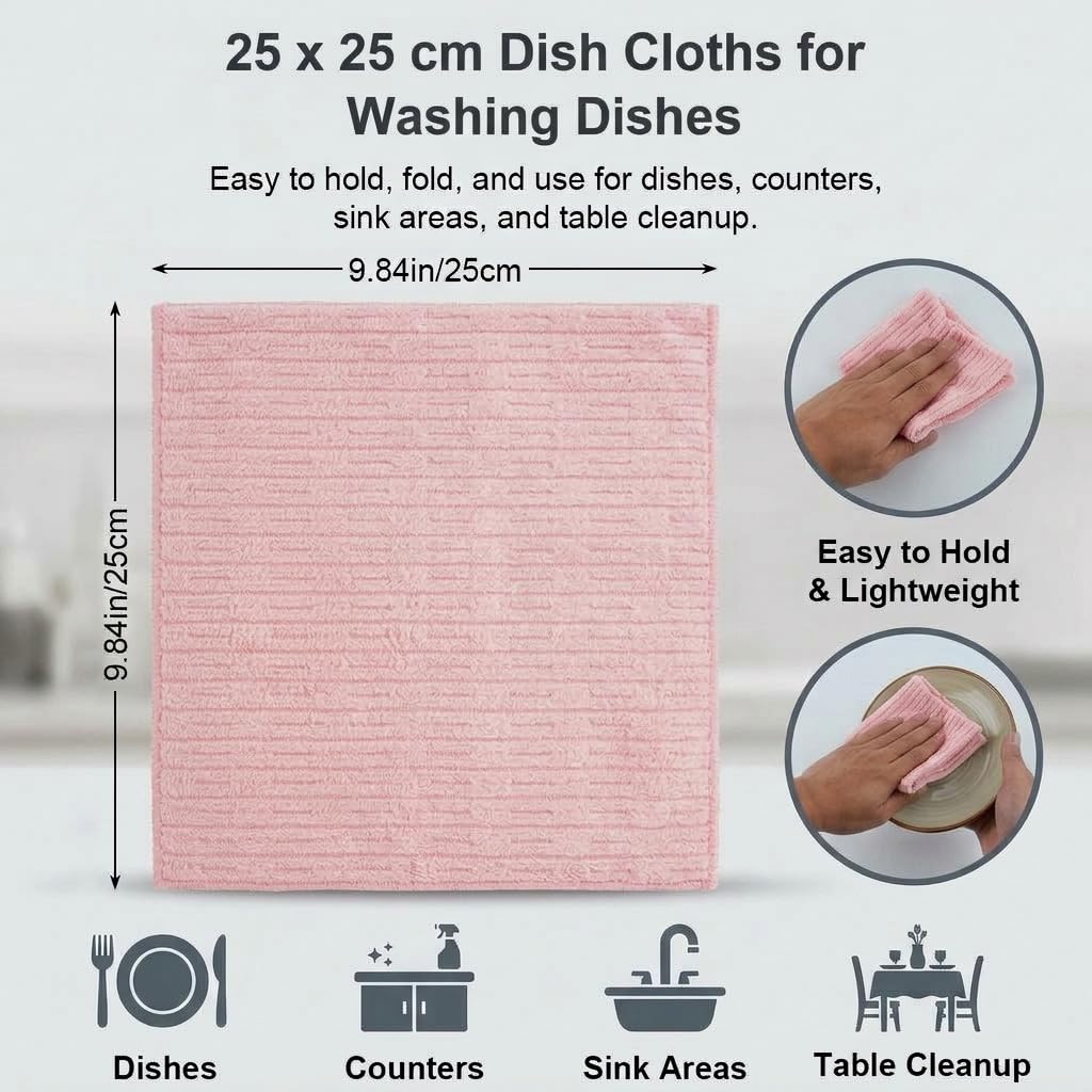 HASTHIP 20-Piece Microfiber Cleaning Cloth Roll, Reusable, Absorbent and Lint-Free, Pink