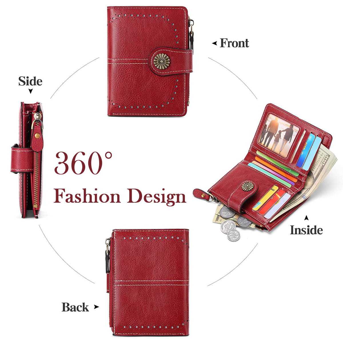 HASTHIP® Small Womens Wallet Leather Bifold