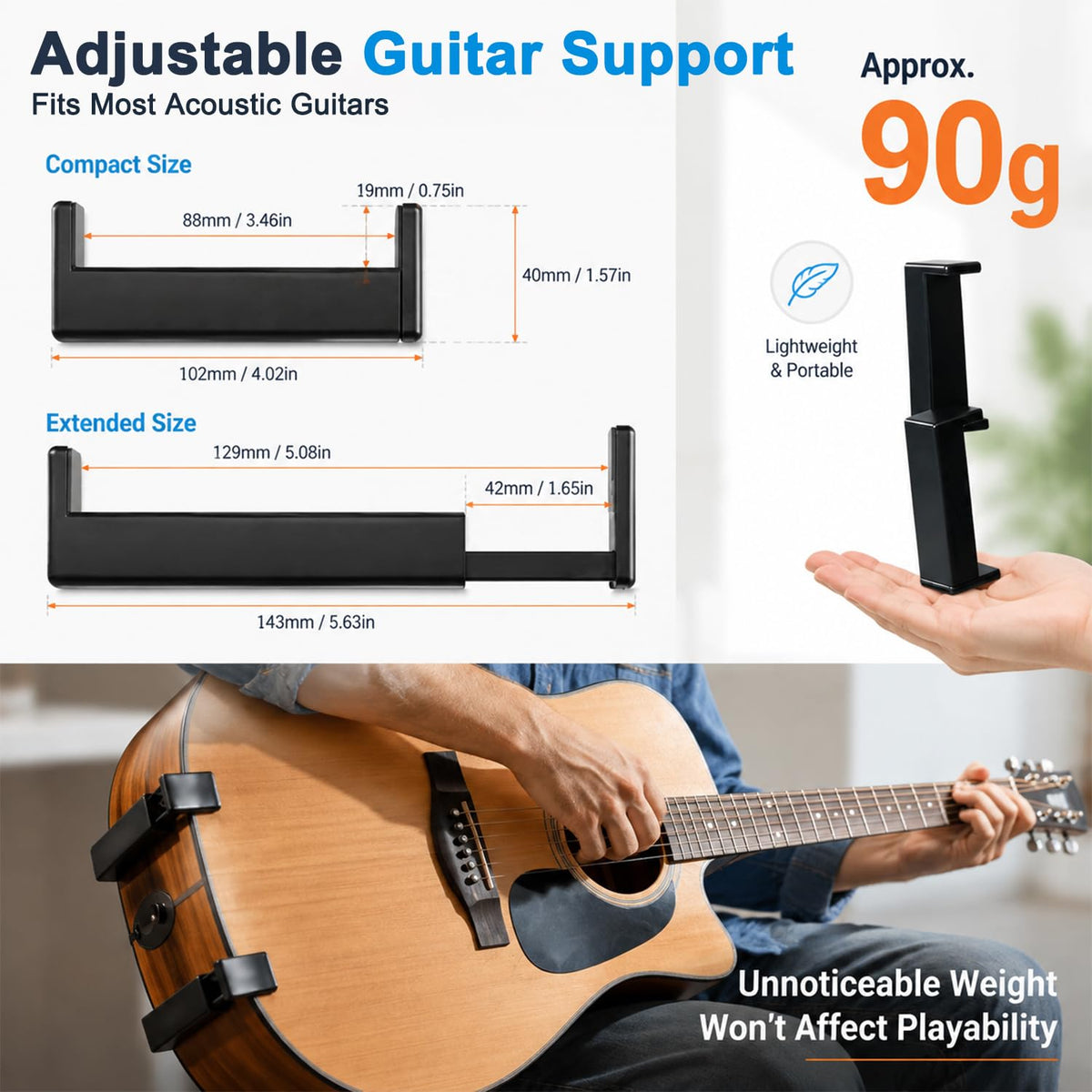 HASTHIP Clip-On Acoustic Guitar Stand with Non-Slip Silicone Grip, 102 mm Portable Mini Holder